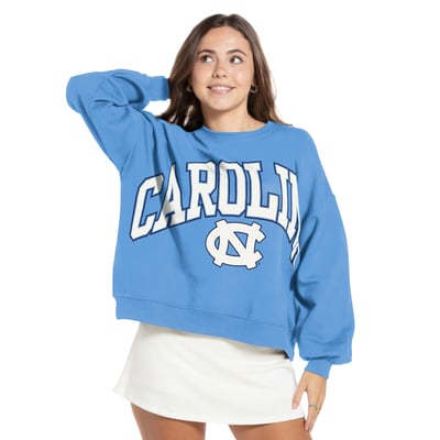 North Carolina Tar Heels Pressbox Women's Oversized Janice Waist-Length Sweatshirt - Light Blue