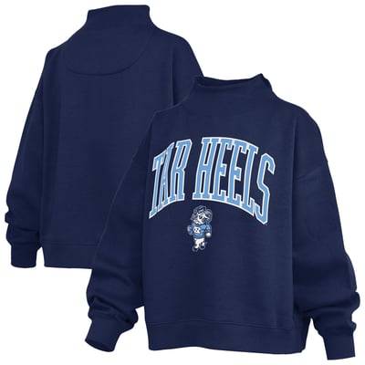  North Carolina Tar Heels Pressbox Women's Oversized Slogan Fleece Mock Neck Sweatshirt - Navy