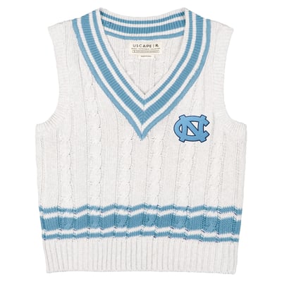  North Carolina Tar Heels Uscape Apparel Women's Renew Cable V-Neck Vest Sweater - Ash