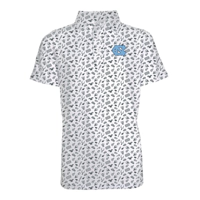North Carolina Tar Heels Garb Youth Tom All-Over Football Print Polo - Gray