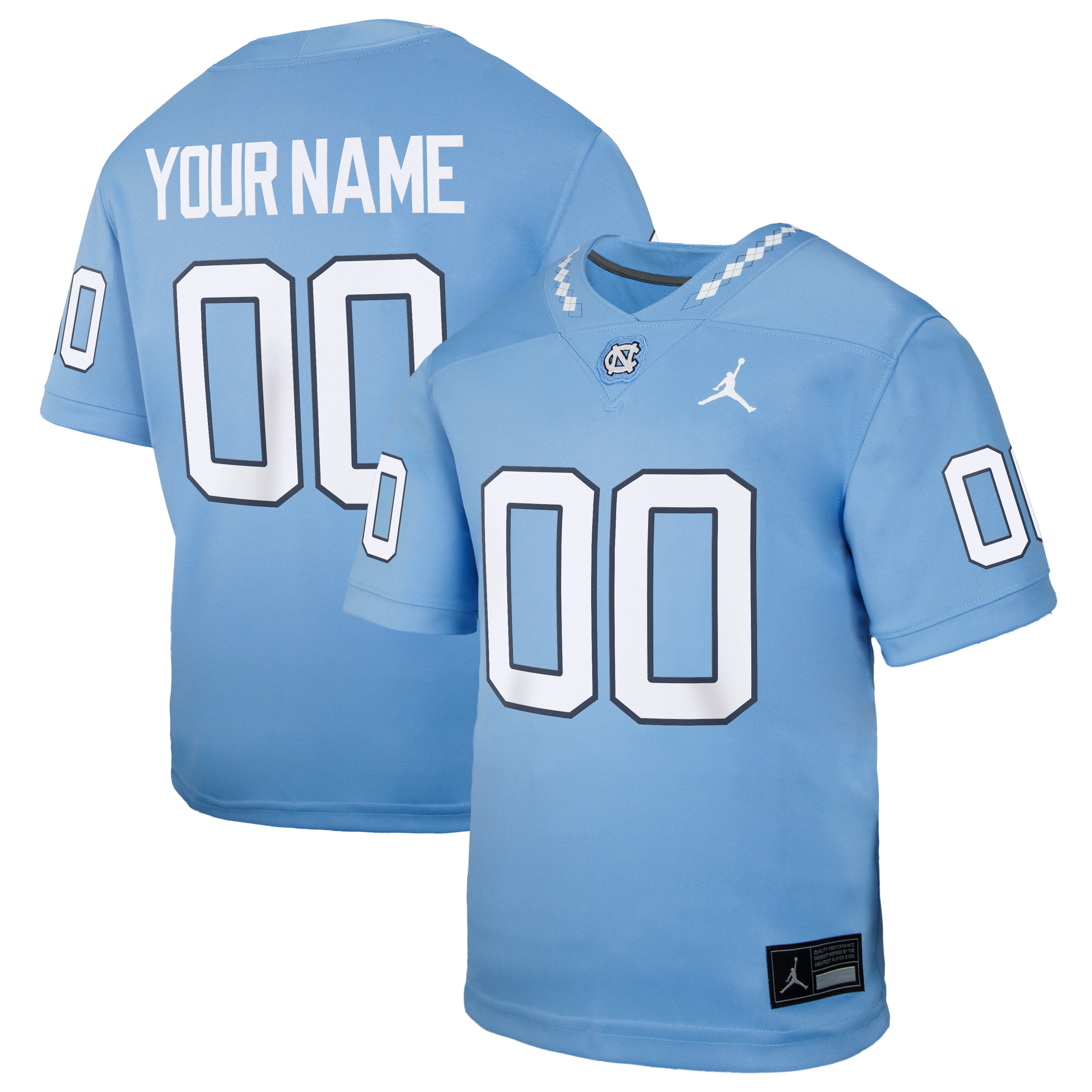 North Carolina Tar Heels Youth Replica Custom Football Jersey Carolina Blue