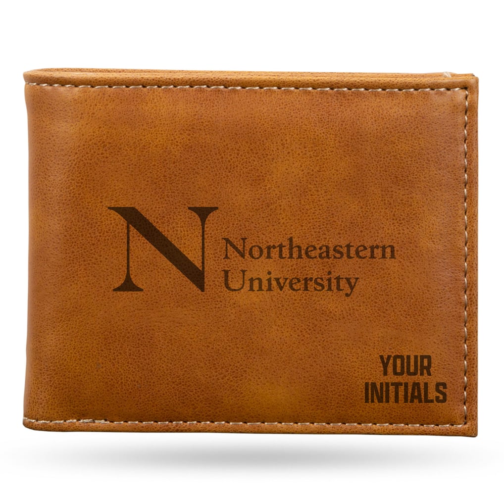 Northeastern Huskies Personalized Billfold Wallet - Brown