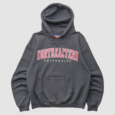 Northeastern Huskies Champion 2000s Hooded Pullover Sweatshirt - Dark Heather Gray - S by Fanatics Real Vintage
