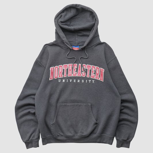 Northeastern Huskies Champion 2000s Hooded Pullover Sweatshirt - Dark Heather Gray - S by Fanatics Real Vintage