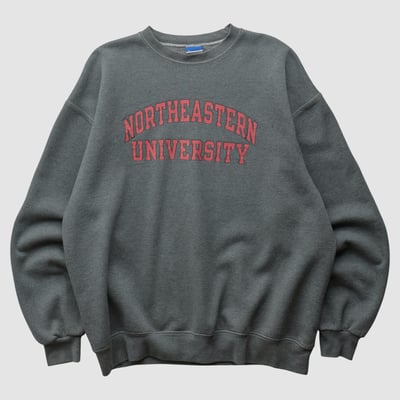 Northeastern Huskies Champion 2000s Pullover Sweatshirt - Dark Heather Gray - L by Fanatics Real Vintage