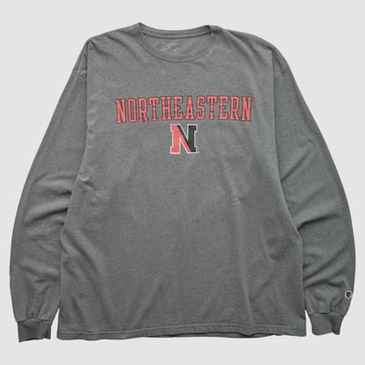 Northeastern Huskies Champion 2010s Long Sleeve T-shirt - Heather Gray - M by Fanatics Real Vintage