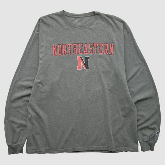 Northeastern Huskies Champion 2010s Long Sleeve T-shirt - Heather Gray - M by Fanatics Real Vintage