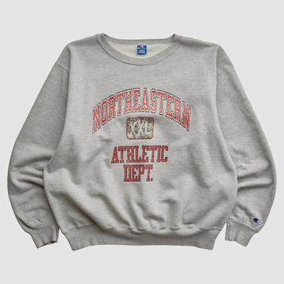 Northeastern Huskies Champion 80s Pullover Sweatshirt - Heather Gray - M by Fanatics Real Vintage