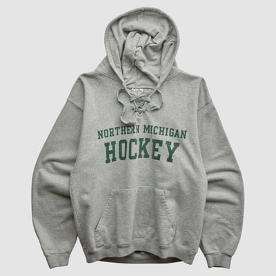 Northern Michigan Wildcats Cotton Exchange 2000s Hooded Sweatshirt - Heather Gray - M by Fanatics Real Vintage