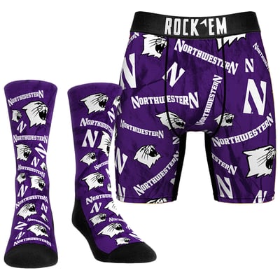  Northwestern Wildcats Rock Em Socks All-Over Underwear and Crew Socks Combo Pack