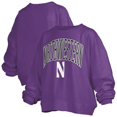 Northwestern Wildcats Pressbox Women's Oversized Janise Arch Over Logo Fleece Sweatshirt - Purple