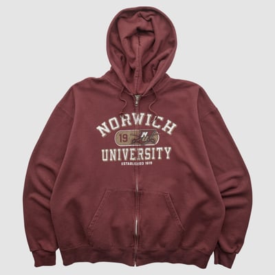 Norwich University Cadets Champion 2000s Hooded Full Zip Sweatshirt - Maroon - XL by Fanatics Real Vintage