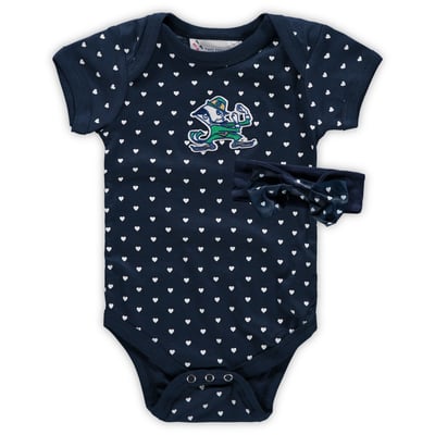 Notre Dame Fighting Irish Girls Infant Hearts Bodysuit and Headband Set - Navy