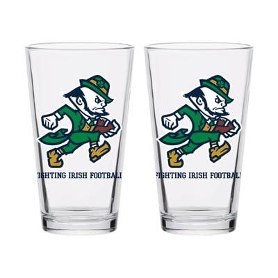  Notre Dame Fighting Irish Indigo Falls Laura Wilcox Mascot Pint Glass Set of 2