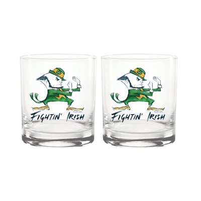  Notre Dame Fighting Irish Indigo Falls Laura Wilcox Mascot Rocks Glass Set of 2