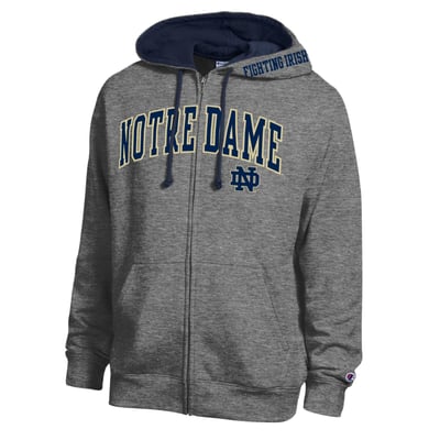 Notre Dame Fighting Irish Champion Arch Logo Full-Zip Fleece Hoodie - Charcoal