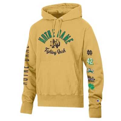  Notre Dame Fighting Irish Champion Garment-Dye Reverse Weave Pullover Hoodie - Gold