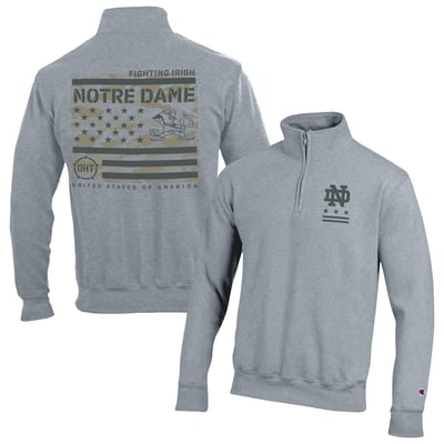  Notre Dame Fighting Irish Champion Operation Hat Trick Flag Powerblend Fleece Quarter-Zip Pullover - Heather Gray