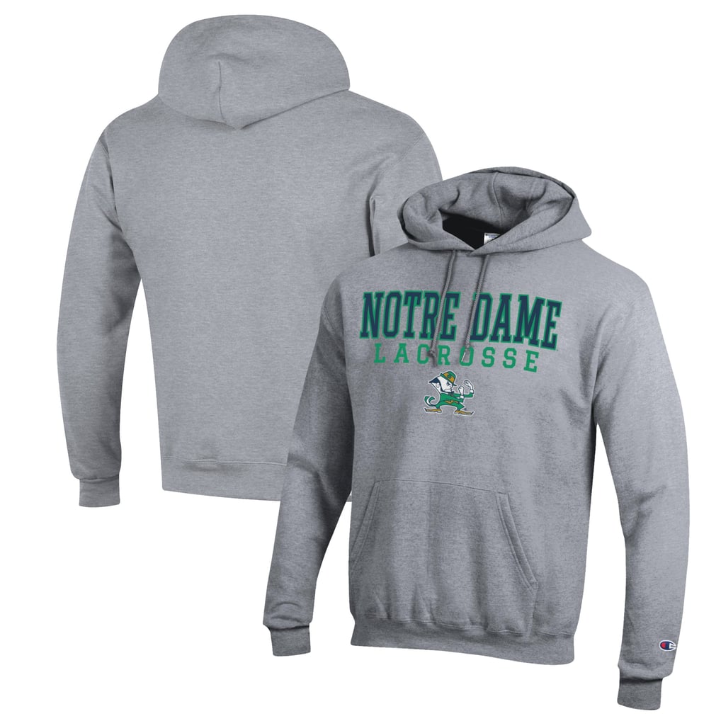 Notre Dame Fighting Irish Champion Stack Logo Lacrosse Powerblend Pullover Hoodie - Heather Gray