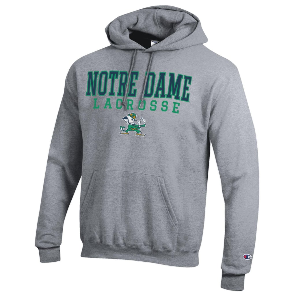 Notre Dame Fighting Irish Champion Stack Logo Lacrosse Powerblend Pullover Hoodie - Heather Gray