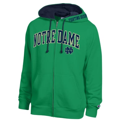 Notre Dame Fighting Irish Champion Arch Logo Full-Zip Fleece Hoodie - Kelly Green