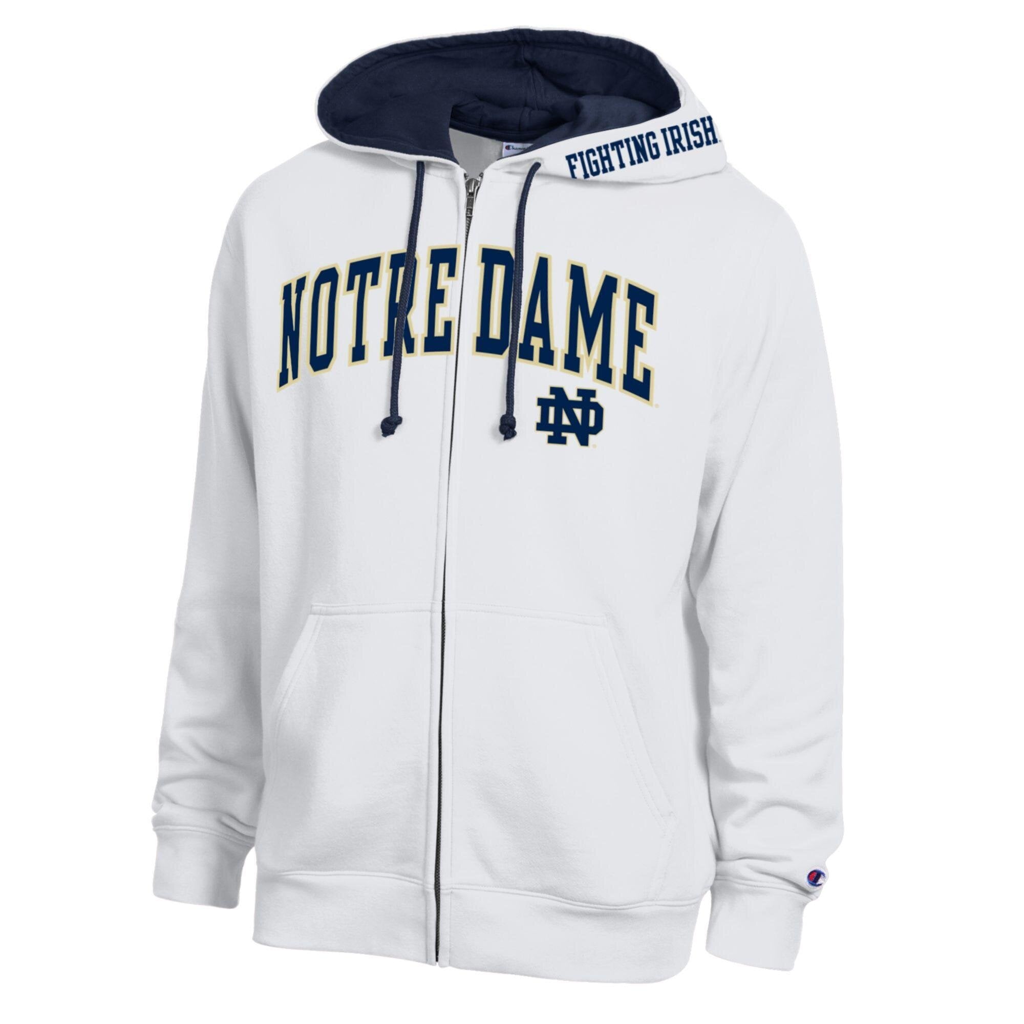 Champion Notre Dame Fighting Irish White Arch Logo Full-Zip Fleece Hoodie