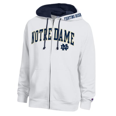 Notre Dame Fighting Irish Champion Arch Logo Full-Zip Fleece Hoodie - White