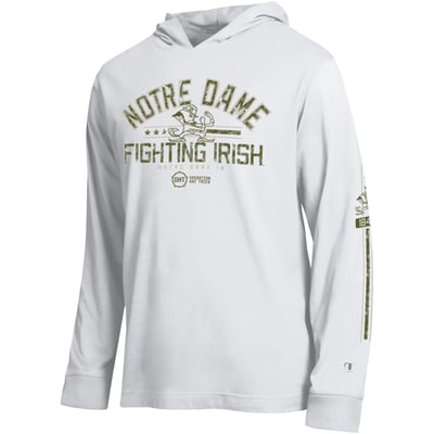  Notre Dame Fighting Irish Champion Operation Hat Trick Sleeve Line Hooded Long Sleeve T-Shirt - White