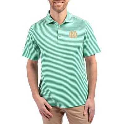  Notre Dame Fighting Irish Cutter & Buck Virtue Recycled Stripe Featherlight Pique Polo - Kelly Green