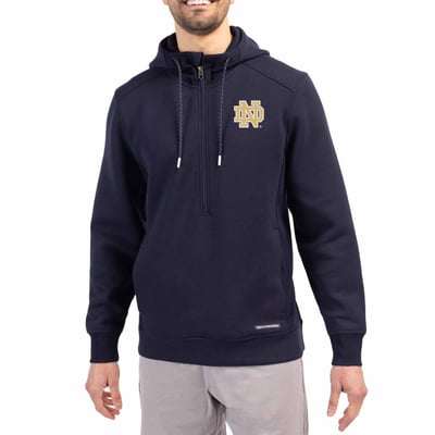  Notre Dame Fighting Irish Cutter & Buck Roam Recycled Buttery Soft Knit Half-Zip Hoodie - Navy