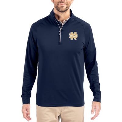  Notre Dame Fighting Irish Cutter & Buck Soft Knit Stretch Raglan Quarter-Zip Pullover - Navy