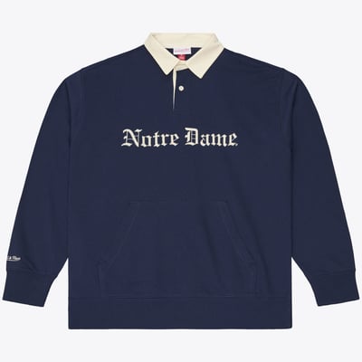  Notre Dame Fighting Irish Mitchell & Ness Retro Roots French Terry Long Sleeve Polo - Navy