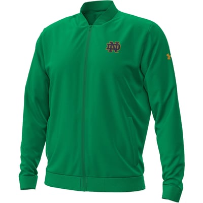 Notre Dame Fighting Irish Under Armour 2026 Sideline Meridian Full-Zip Bomber Jacket - Green