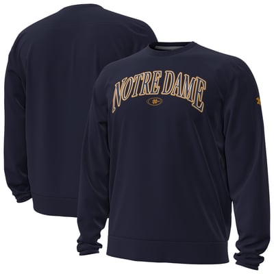  Notre Dame Fighting Irish Under Armour 2026 Sideline Armour Fleece Pro Storm Crewneck Sweatshirt - Navy