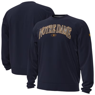  Notre Dame Fighting Irish Under Armour 2026 Sideline Armour Fleece Pro Storm Crewneck Sweatshirt - Navy