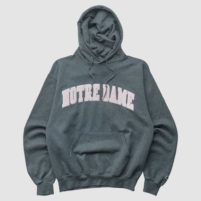 Notre Dame Fighting Irish Champion 2000s Hooded Pullover Sweatshirt - Dark Heather Gray - XXS by Fanatics Real Vintage