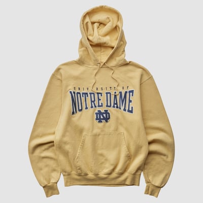 Notre Dame Fighting Irish Champion 2000s Hooded Pullover Sweatshirt - Yellow - XXS by Fanatics Real Vintage