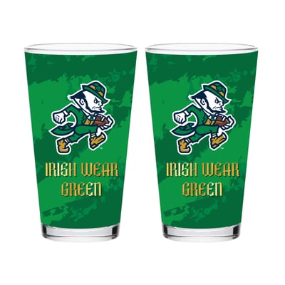 Notre Dame Fighting Irish Two-Piece Irish Wear Green Football Leprechaun 16oz. Pint Glass Set