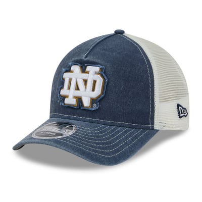 Notre Dame Fighting Irish New Era Unisex Faded A-Frame 9FORTY Adjustable Trucker Hat - Navy