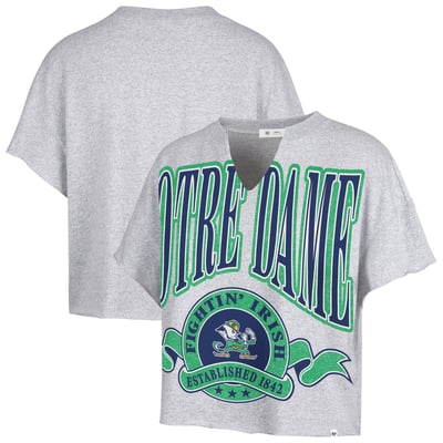  Notre Dame Fighting Irish '47 Women's Banners Out Oversized Notch-Neck T-Shirt - Heather Gray