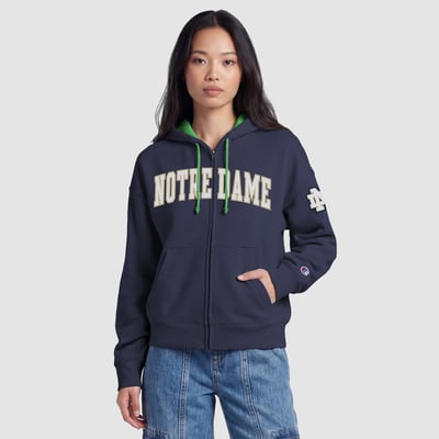 Notre Dame Fighting Irish Champion Women's Arch Full-Zip Fleece Hoodie - Navy