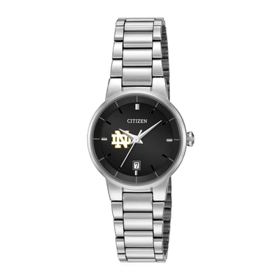 Notre Dame Fighting Irish Citizen Watch Women's Black Dial Stainless Steel Watch - Silver