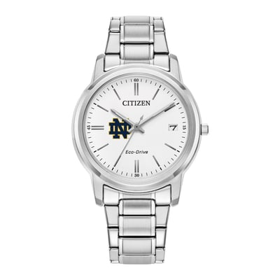Notre Dame Fighting Irish Citizen Watch Women's Eco-Drive White Dial Stainless Steel Watch - Silver