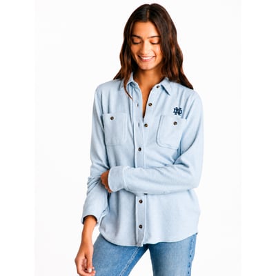 Notre Dame Fighting Irish FAHERTY Women's Legend Button-Up Sweater Shirt - Light Blue