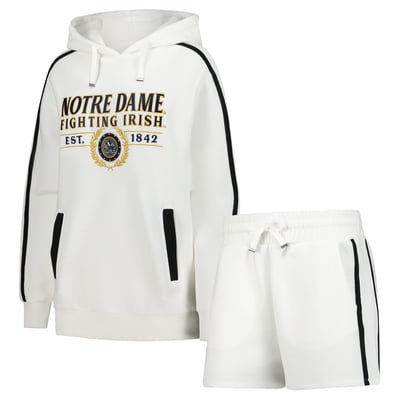  Notre Dame Fighting Irish Gameday Couture Women's Down, Set, Go Hoodie and Shorts Lounge Set - Cream