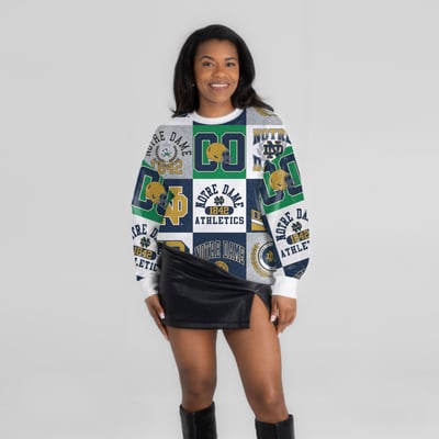  Notre Dame Fighting Irish Gameday Couture Women's Highlight Reel Patchwork Long Sleeve Pullover - Navy