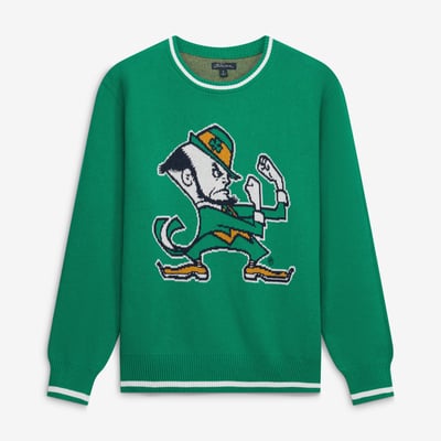 Notre Dame Fighting Irish Gameday Social Women's Intarsia Mascot Sweater - Green