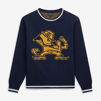  Notre Dame Fighting Irish Gameday Social Women's Intarsia Mascot Sweater - Navy