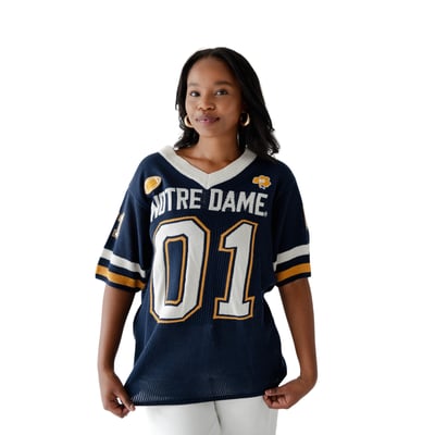  Notre Dame Fighting Irish Gameday Social Women's Knit Football Jersey Sweater - Navy