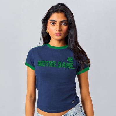  Notre Dame Fighting Irish Hype and Vice Women's Cropped Goalie Baby T-Shirt - Navy